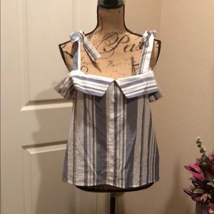 Blue and white if shoulder Top